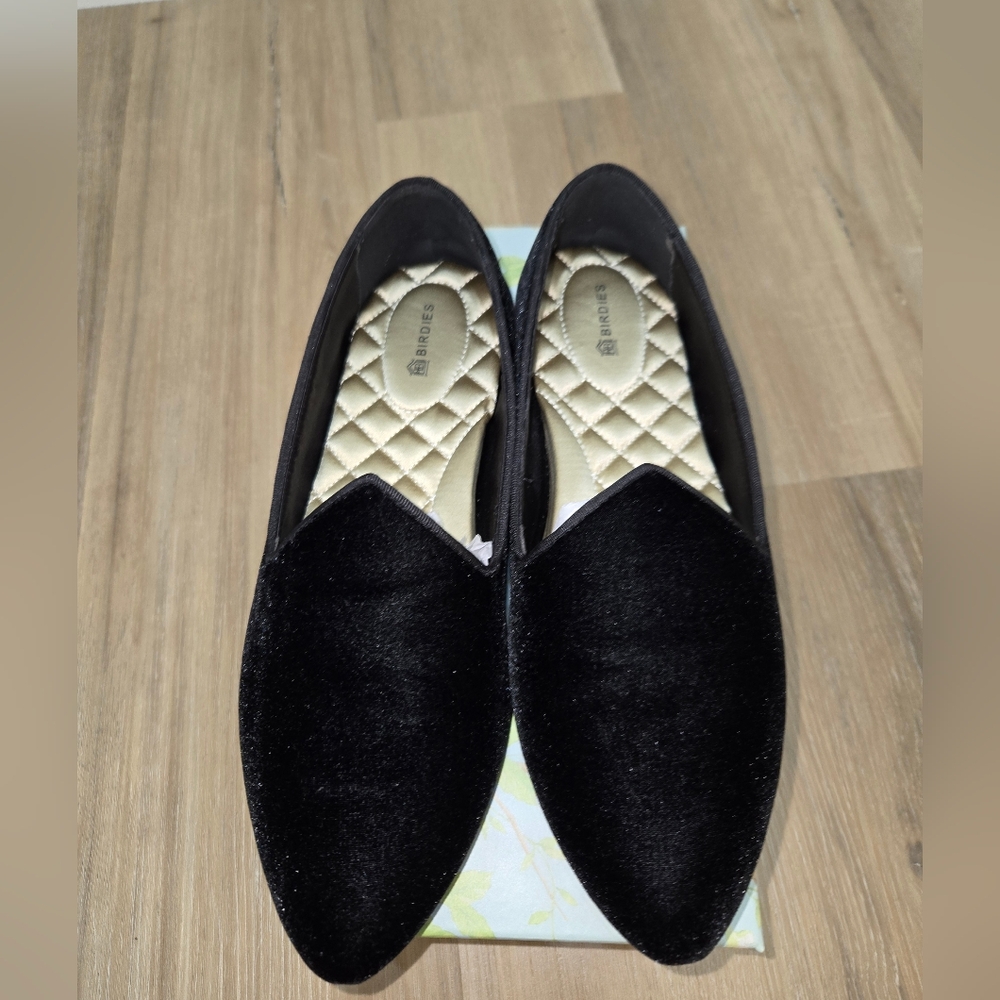 Birdies Heron Black Velvet Women's Loafers - Size 9